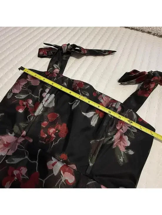 LPA Zelmira Sleeveless Black Floral Midi Ruffle Flounce Dress Sz XS Revolve - Picture 5 of 15